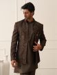 Choclate Brown Short Length Mens Indowestern In Resham Embroidery