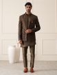 Choclate Brown Short Length Mens Indowestern In Resham Embroidery