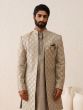 Ivory Beige Diamond Pattern Embroidered Jacketed Indowestern For Mens