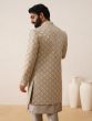 Ivory Beige Diamond Pattern Embroidered Jacketed Indowestern For Mens