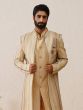 Ivory Cream Mirror Work Enhanced Embroidered Indowestern For Mens