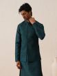 Teal Green Swarovski Embroidered Kurta Pyjama With Nehru Jacket