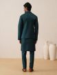 Teal Green Swarovski Embroidered Kurta Pyjama With Nehru Jacket