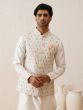 Pearl White Thread Embroidered Nehru Jacket With Kurta Pyjama