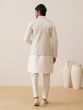 Pearl White Thread Embroidered Nehru Jacket With Kurta Pyjama