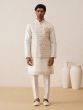 Pearl White Thread Embroidered Nehru Jacket With Kurta Pyjama