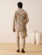 Beige Tradtional Pattern Waistcoat With Kurta Pyjama For Mens