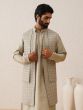 Shell White Sequin Work Double Layered Open Jacket With Kurta Set