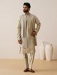 Shell White Sequin Work Double Layered Open Jacket With Kurta Set