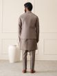 Ash Grey Mens Draped Kurta Set With Uneven Nehru Jacket