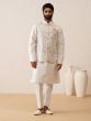 Pearl White Floral Thread Embroidered Kurta Pyjama With Nehru Jacket