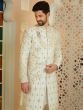 Creamy White Floral Moti Work Enhanced Mens Sherwani Set