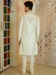 Creamy White Floral Moti Work Enhanced Mens Sherwani Set