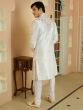 Shell White Zari Embroidered Linear Pattern Mens Sherwani Set