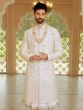 White Floral Motiff Embellished Mens Sherwani With Anarkali Kurta