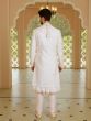 White Floral Motiff Embellished Mens Sherwani With Anarkali Kurta