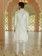 Pearl White Heavy Thread Embroidered Mens Wedding Sherwani