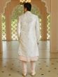 White Anarkali Style Mens Floral Embroidered Double Layered Sherwani