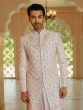 Blush White Wedding Wear Mens Sherwani Set In Heavy Embroidery