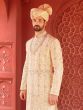 Ivory Cream Anarkali Style Mens Sherwani Set In Floral Embroidery