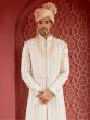 White Thread Embroidered Mens Sherwani Set With Anarkali Style