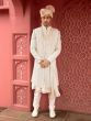 White Thread Embroidered Mens Sherwani Set With Anarkali Style