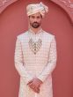 Off White Anarkali Style Sherwani Set For Mens In Heavy Embroidery