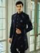 Midnight Blue Stone Augmented Jacketed Style Mens Indowestern Set