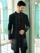 Black Shaded Pattern Mens Jacketed Indowestern Set In Silk