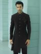 Black Asymmetric Pattern Stylish Mens Indowestern Set In Stone Work