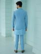 Sky Blue Mens Stylish Indowestern Set With Front Open Aymmetric Jacket