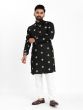 Black Festive Wear Mens Kurta Pyjama Set In Cotton