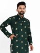 Dark Green Mens Kurta Pyjama Set In Cotton