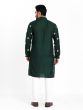 Dark Green Mens Kurta Pyjama Set In Cotton