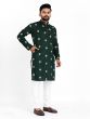 Dark Green Mens Kurta Pyjama Set In Cotton