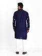 Deep Blue Cotton Kurta Pyjama Set In Thread Work