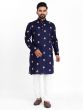 Deep Blue Cotton Kurta Pyjama Set In Thread Work