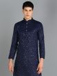 Blue Cotton Kurta Pyjama Set For Mens In Sequins Embroidered