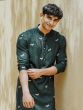 Dark Green Readymade Mens Kurta Pyjama Set In Cotton