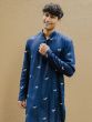 Navy Blue Cotton Kurta Pyjama Set For Mens