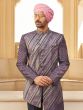 Purple Asymmetric Style Mens Indowestern Set In Foil Print