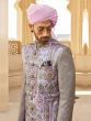 Grey Menswear Indowestern Set In Foil Printed Silk