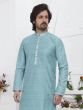 Light Blue Readymade Kurta Pyjama Set In Jacquard Silk