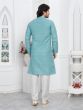 Light Blue Readymade Kurta Pyjama Set In Jacquard Silk