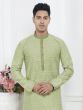 Olive Green Readymade Mens Kurta Pyjama Set In Jacquard