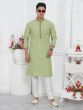 Olive Green Readymade Mens Kurta Pyjama Set In Jacquard