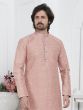 Rose Pink Mens Kurta Pyjama Set In Jacquard Silk