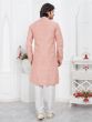 Rose Pink Mens Kurta Pyjama Set In Jacquard Silk