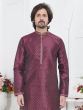 Maroon Jacquard Silk Mens Kurta Pyjama Set