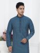 Blue Self Patterned Kurta Pyjama Set For Mens 